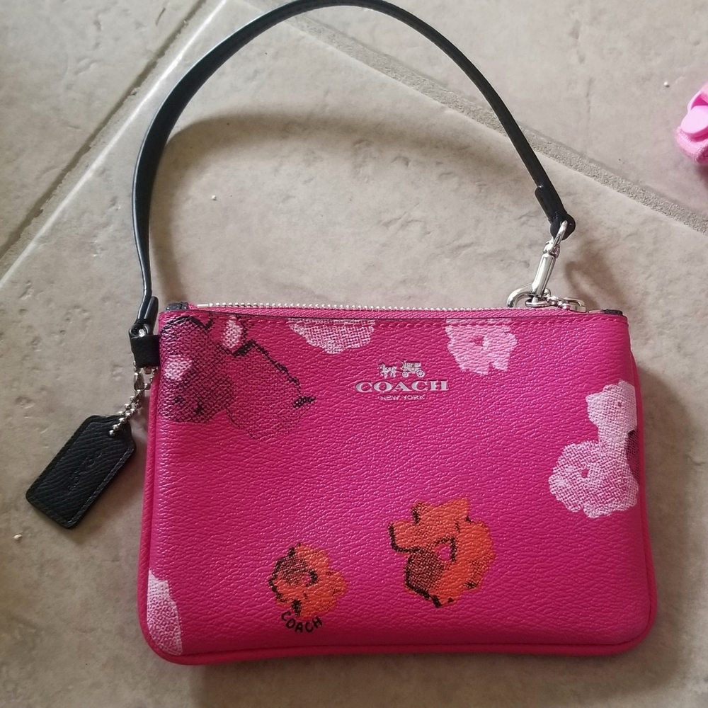 Coach Hot Pink Floral Wristlet Wallet